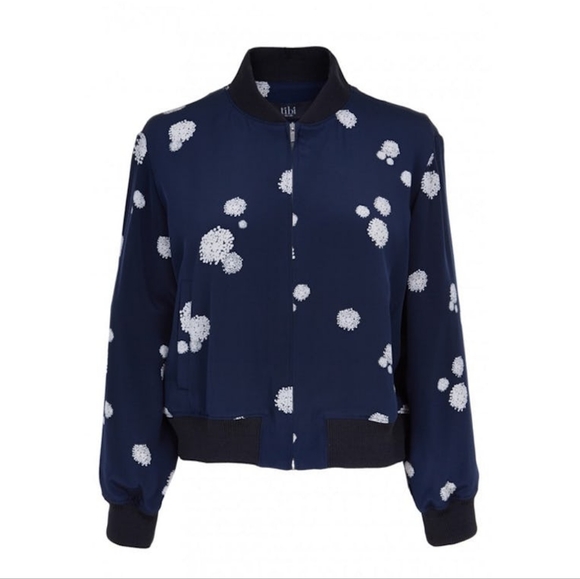 Tibi 100% Silk Bomber Jacket/Blazer, Abstract, Navy,  Size 4 (S) - Picture 2 of 8